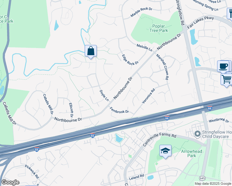 map of restaurants, bars, coffee shops, grocery stores, and more near 13562 Northbourne Drive in Centreville