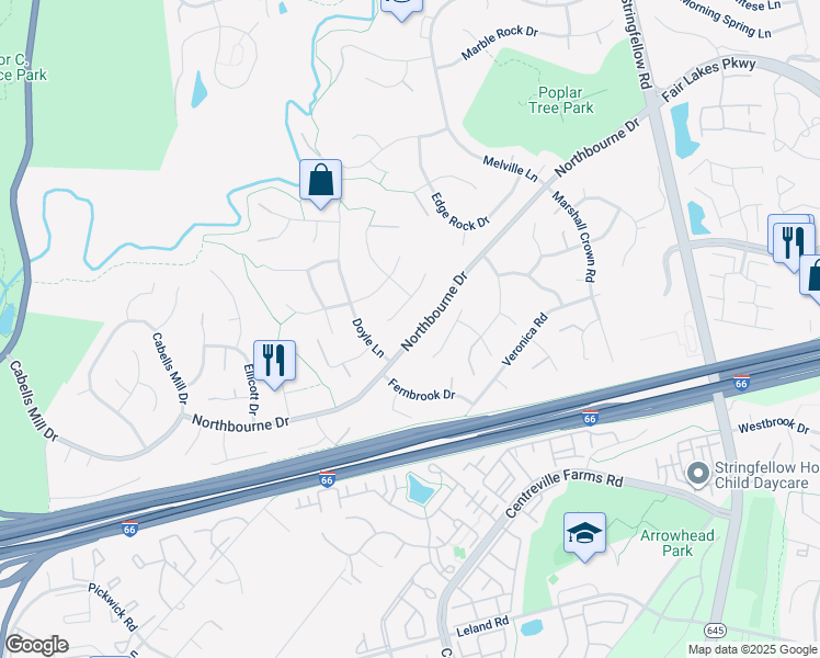 map of restaurants, bars, coffee shops, grocery stores, and more near 13562 Northbourne Drive in Centreville
