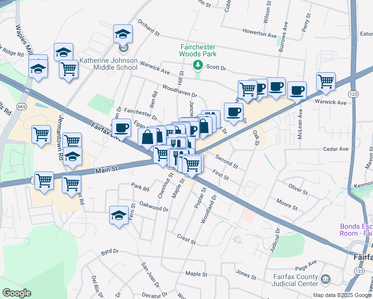 map of restaurants, bars, coffee shops, grocery stores, and more near 10940 Lee Highway in Fairfax