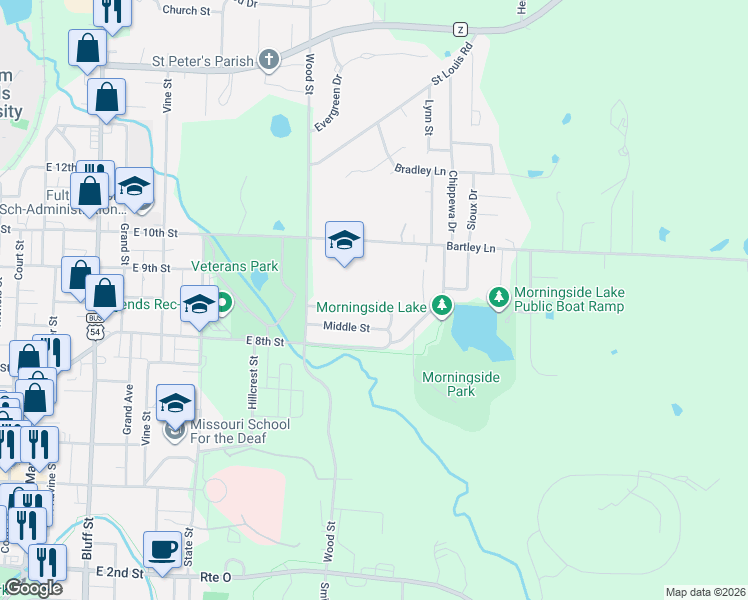 map of restaurants, bars, coffee shops, grocery stores, and more near 800-898 High St in Fulton