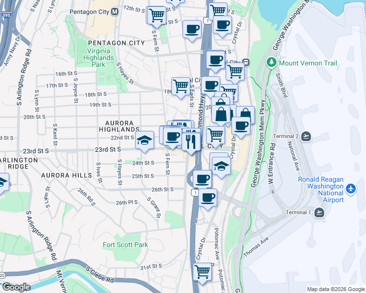 map of restaurants, bars, coffee shops, grocery stores, and more near 101 Independence Avenue Southeast in Washington