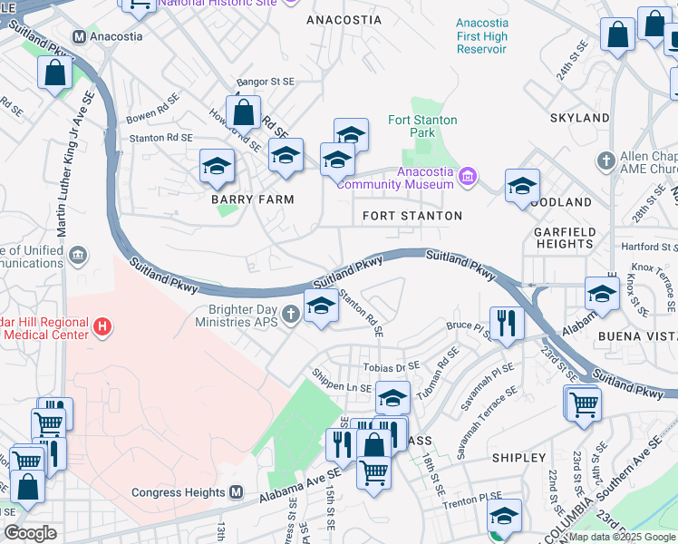 map of restaurants, bars, coffee shops, grocery stores, and more near 101 Independence Avenue Southeast in Washington