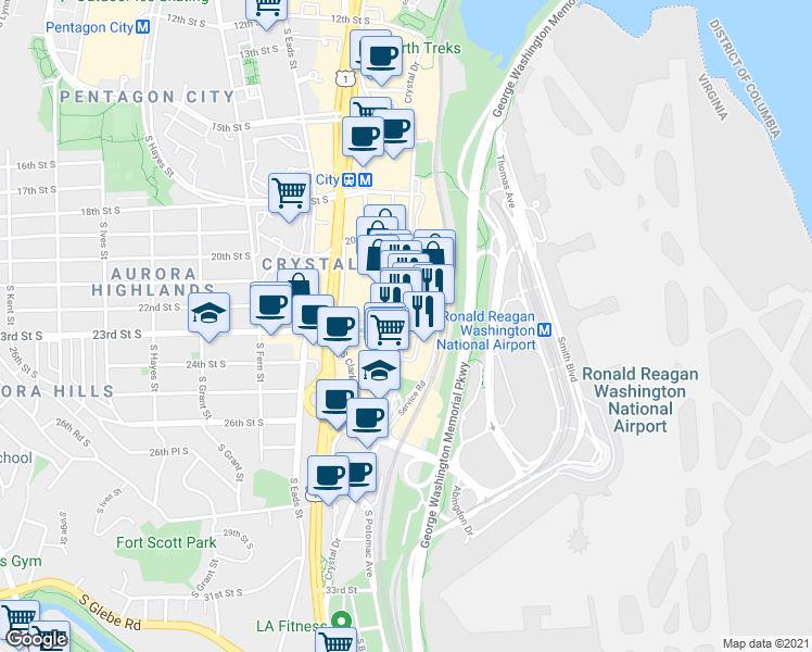 map of restaurants, bars, coffee shops, grocery stores, and more near 101 Independence Avenue Southeast in Washington