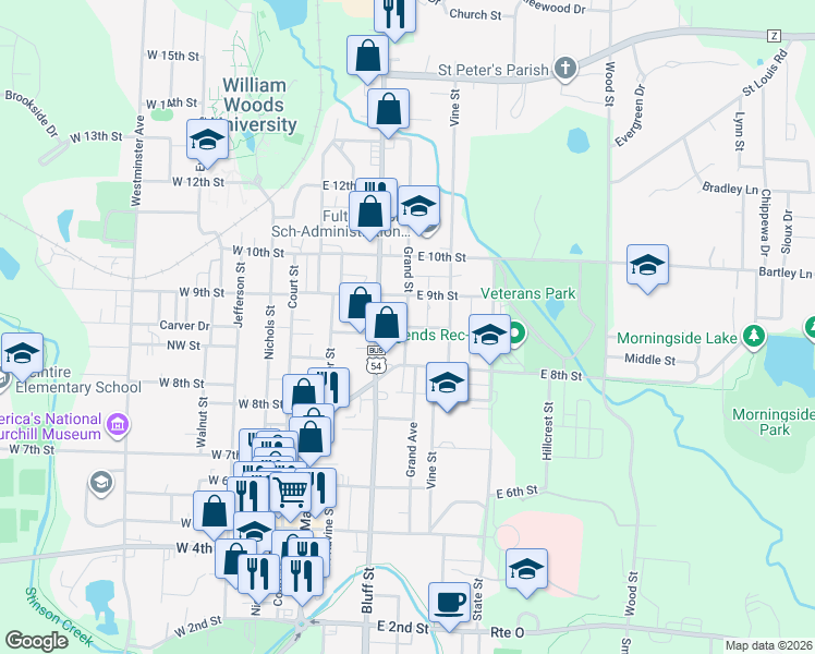 map of restaurants, bars, coffee shops, grocery stores, and more near 810 Grand St in Fulton