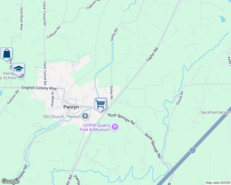 map of restaurants, bars, coffee shops, grocery stores, and more near 7605 Granite Hill Road in Penryn