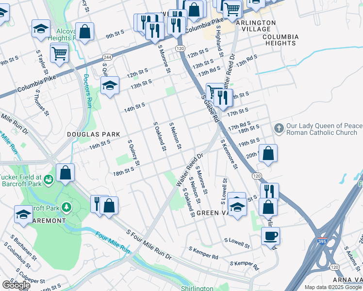 map of restaurants, bars, coffee shops, grocery stores, and more near 1723 South Nelson Street in Arlington