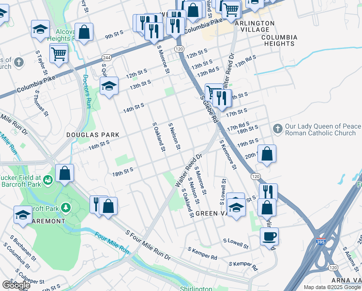 map of restaurants, bars, coffee shops, grocery stores, and more near 1723 South Nelson Street in Arlington