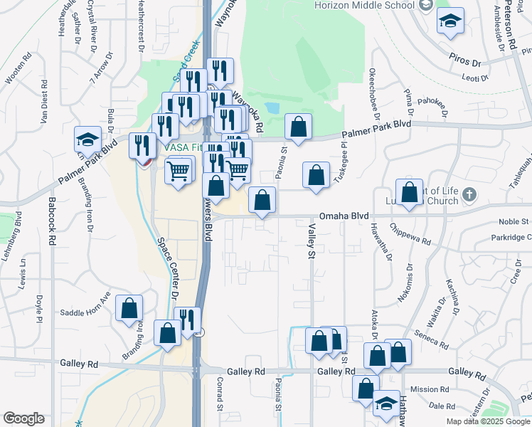 map of restaurants, bars, coffee shops, grocery stores, and more near 5965 Omaha Boulevard in Colorado Springs