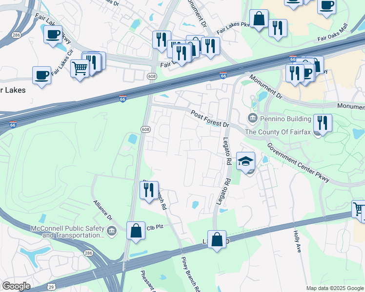 map of restaurants, bars, coffee shops, grocery stores, and more near 4531 English Holly Drive in Fairfax