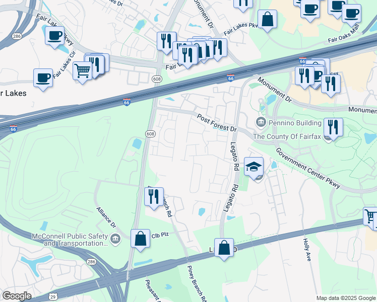map of restaurants, bars, coffee shops, grocery stores, and more near 4531 English Holly Drive in Fairfax