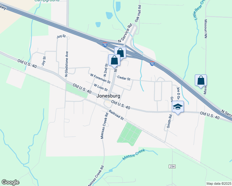 map of restaurants, bars, coffee shops, grocery stores, and more near 105 East Booneslick Road in Jonesburg