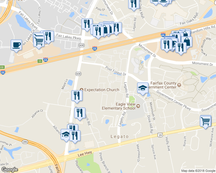 map of restaurants, bars, coffee shops, grocery stores, and more near 4508 Thornaby Way in Fairfax