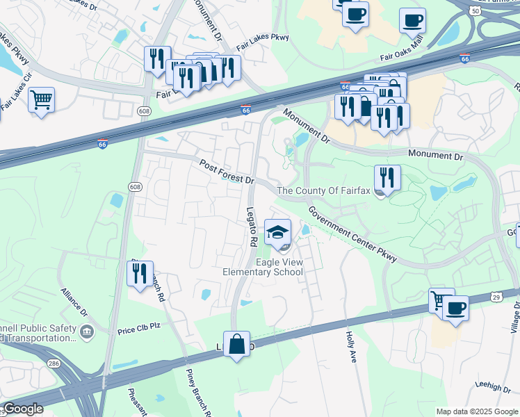 map of restaurants, bars, coffee shops, grocery stores, and more near 4405 Dixie Hill Road in Fairfax
