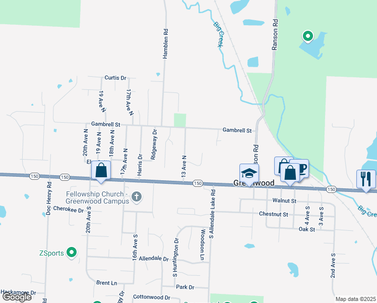 map of restaurants, bars, coffee shops, grocery stores, and more near 402 13 Avenue North in Greenwood