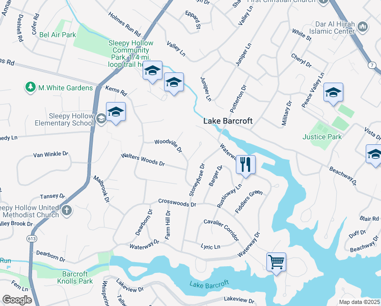 map of restaurants, bars, coffee shops, grocery stores, and more near 3330 Grass Hill Terrace in Falls Church