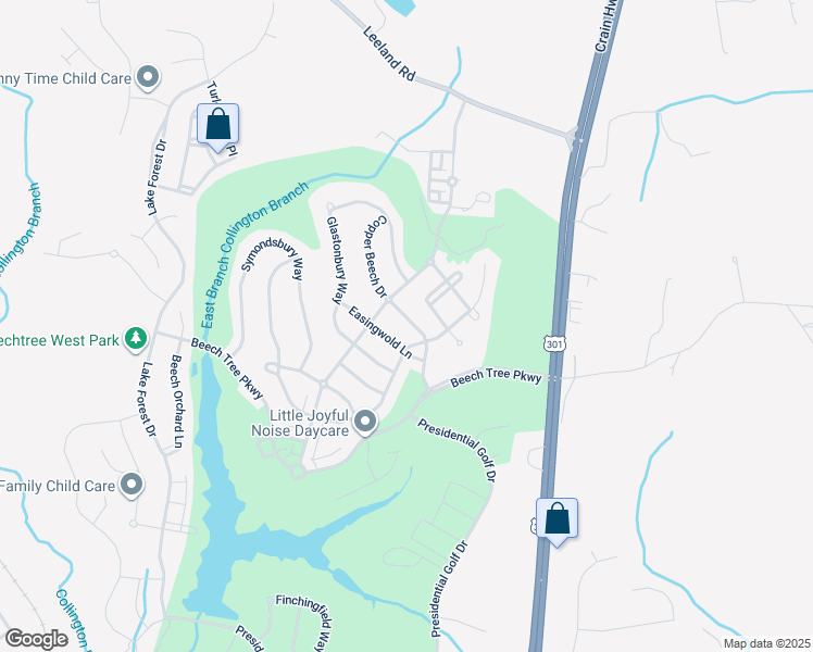 map of restaurants, bars, coffee shops, grocery stores, and more near 15707 Copper Beech Drive in Upper Marlboro