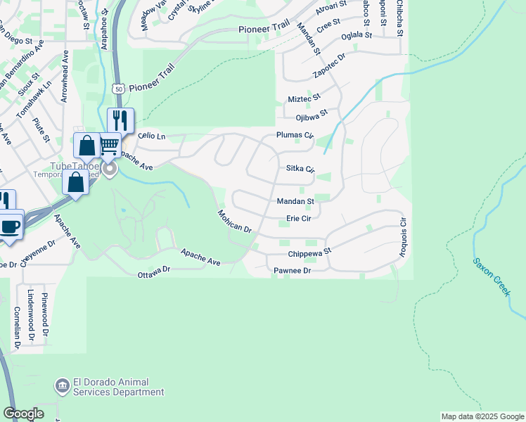 map of restaurants, bars, coffee shops, grocery stores, and more near 1677 Apache Avenue in South Lake Tahoe