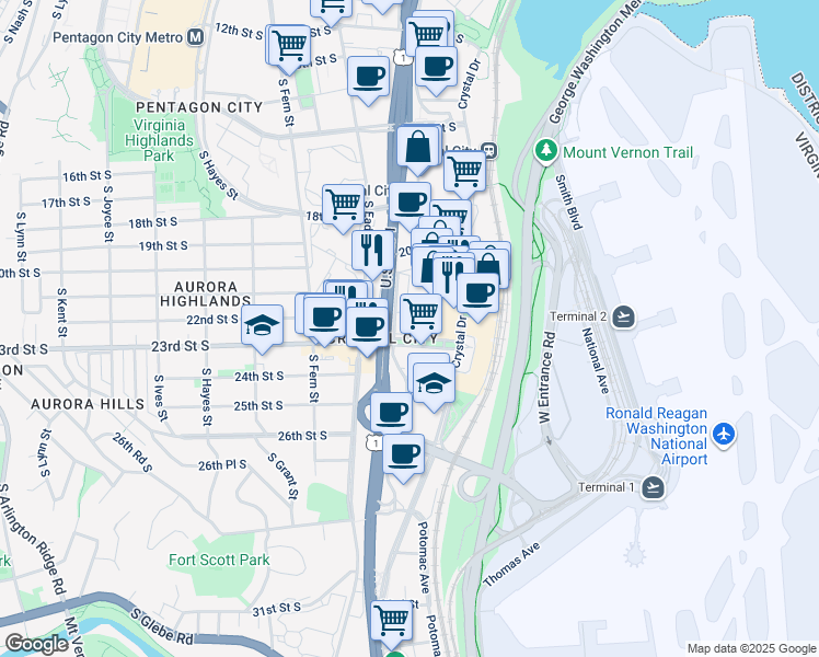map of restaurants, bars, coffee shops, grocery stores, and more near 101 Independence Avenue Southeast in Washington