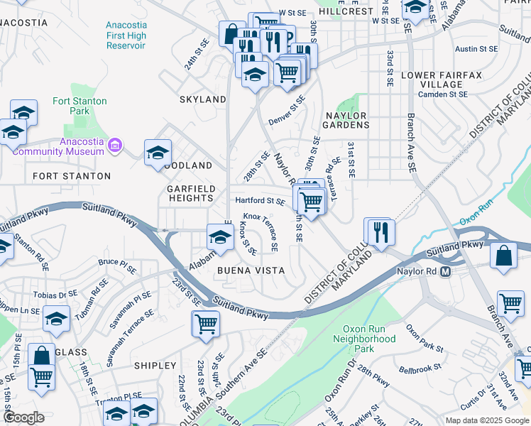 map of restaurants, bars, coffee shops, grocery stores, and more near 4 Knox Circle Southeast in Washington