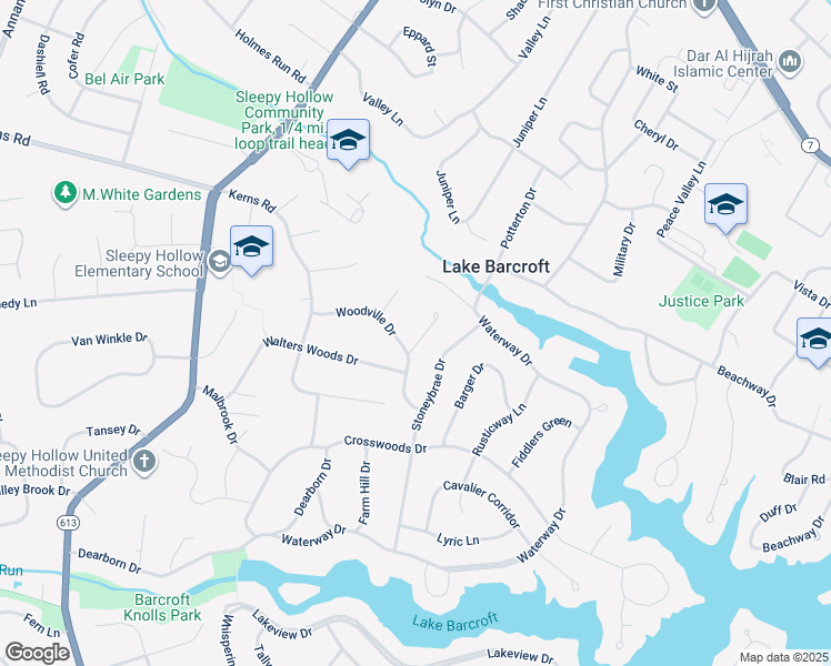 map of restaurants, bars, coffee shops, grocery stores, and more near 3330 Grass Hill Terrace in Falls Church