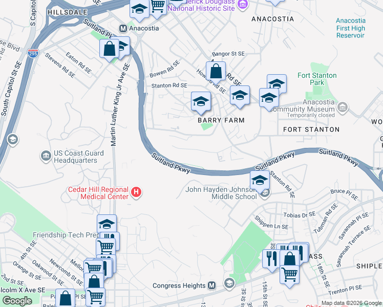 map of restaurants, bars, coffee shops, grocery stores, and more near 101 Independence Avenue Southeast in Washington