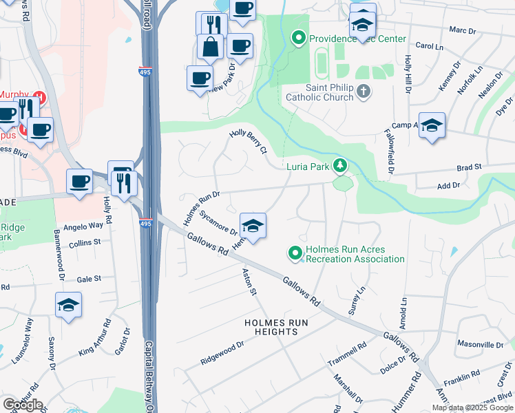 map of restaurants, bars, coffee shops, grocery stores, and more near 3325 Laurel Court in Falls Church