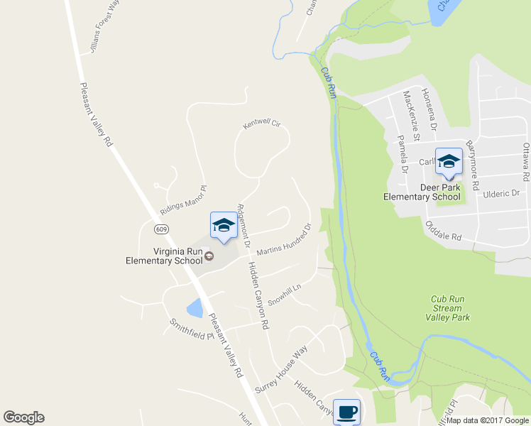 map of restaurants, bars, coffee shops, grocery stores, and more near 15462 Waters Creek Drive in Centreville