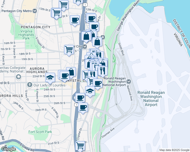 map of restaurants, bars, coffee shops, grocery stores, and more near 101 Independence Avenue Southeast in Washington