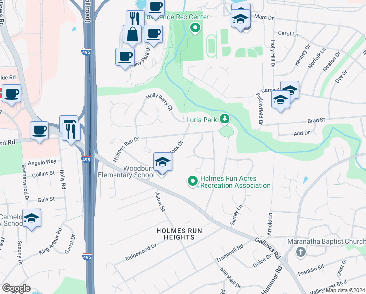 map of restaurants, bars, coffee shops, grocery stores, and more near 3319 Hemlock Drive in Falls Church