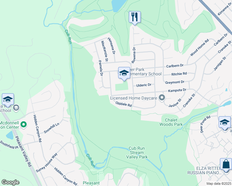 map of restaurants, bars, coffee shops, grocery stores, and more near 15114 Kamputa Drive in Centreville