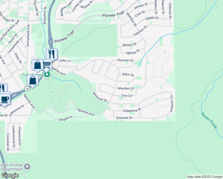 map of restaurants, bars, coffee shops, grocery stores, and more near 1858 Narragansett Circle in South Lake Tahoe