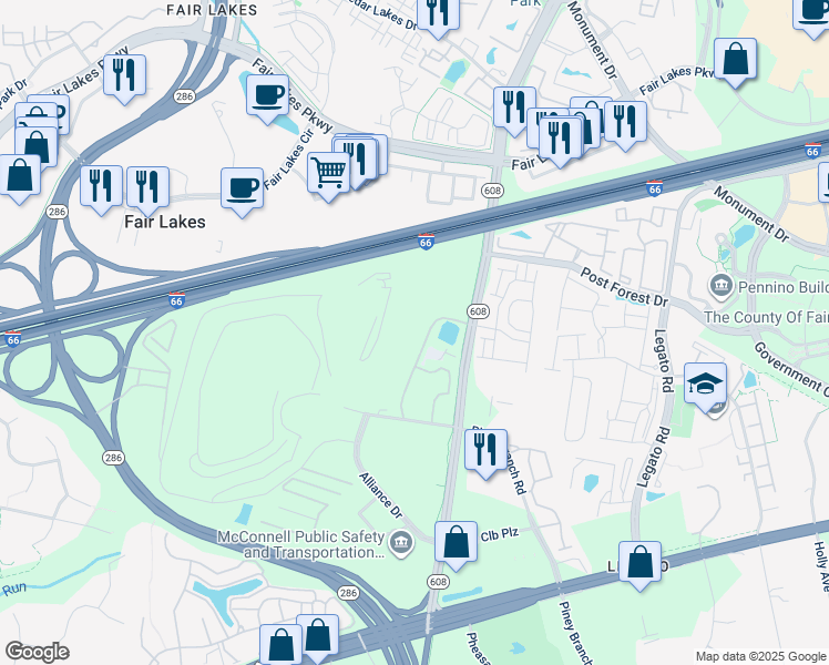 map of restaurants, bars, coffee shops, grocery stores, and more near 4600 West Ox Road in Fairfax