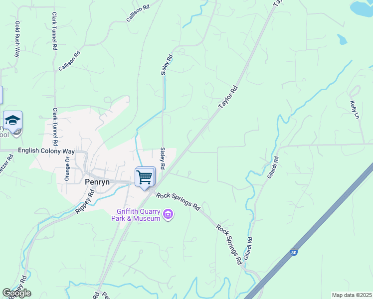 map of restaurants, bars, coffee shops, grocery stores, and more near Taylor Road in Penryn