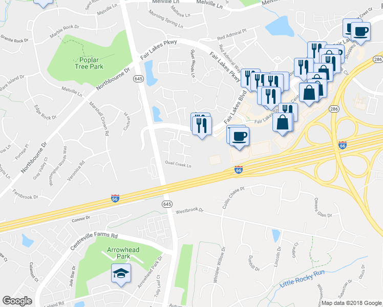 map of restaurants, bars, coffee shops, grocery stores, and more near 13102 Englishwood Lane in Fairfax