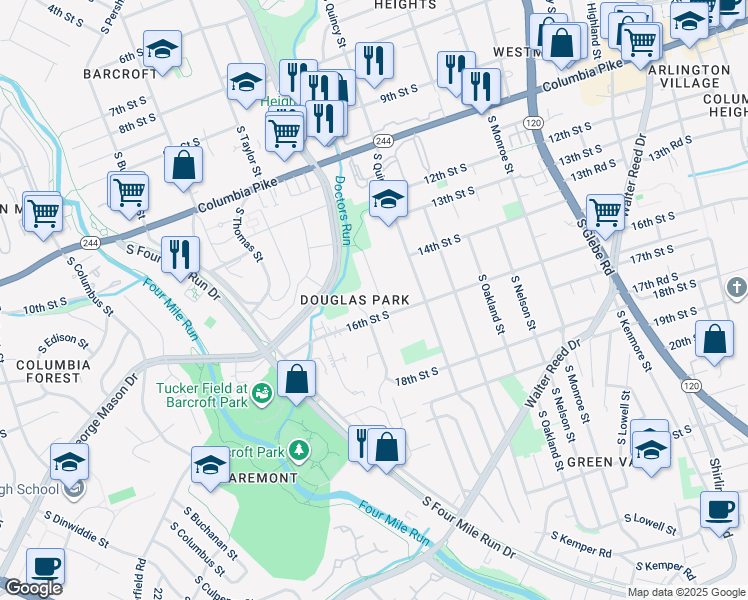 map of restaurants, bars, coffee shops, grocery stores, and more near 1504 South Randolph Street in Arlington