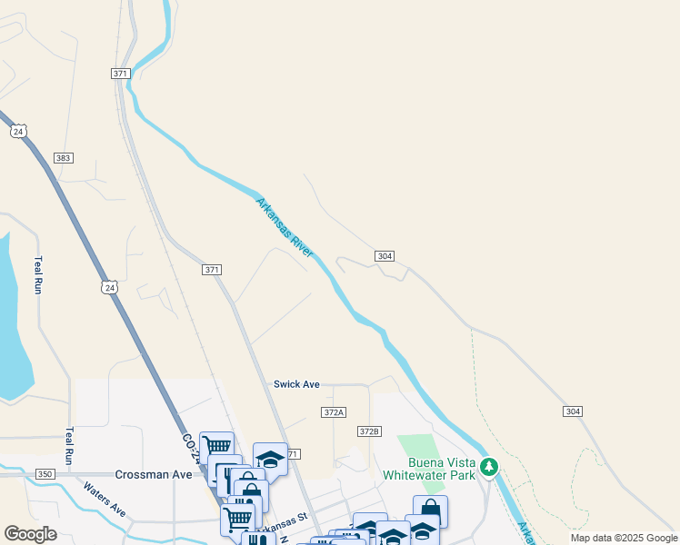 map of restaurants, bars, coffee shops, grocery stores, and more near 30100 County Road 304 in Buena Vista