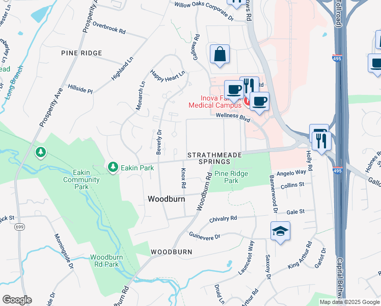map of restaurants, bars, coffee shops, grocery stores, and more near 8318 Tobin Road in Annandale
