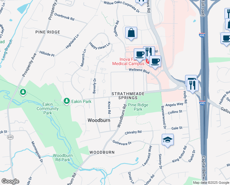 map of restaurants, bars, coffee shops, grocery stores, and more near 8316 Tobin Road in Annandale