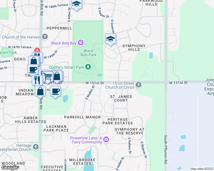 map of restaurants, bars, coffee shops, grocery stores, and more near 14178 West 151st Terrace in Olathe