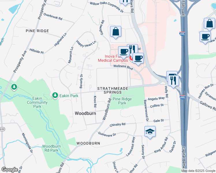 map of restaurants, bars, coffee shops, grocery stores, and more near 8310 Tobin Road in Annandale