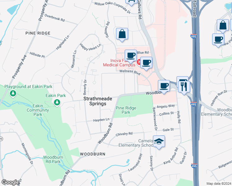 map of restaurants, bars, coffee shops, grocery stores, and more near 8308 Tobin Road in Annandale