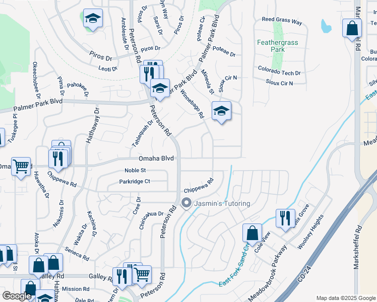 map of restaurants, bars, coffee shops, grocery stores, and more near 1530 Nowata Place in Colorado Springs