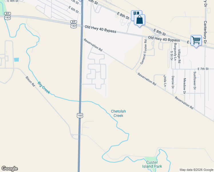 map of restaurants, bars, coffee shops, grocery stores, and more near Reservation Road in Hays
