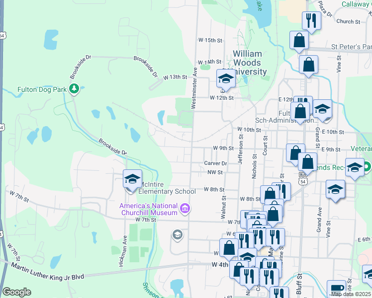 map of restaurants, bars, coffee shops, grocery stores, and more near 402 West 9th Street in Fulton