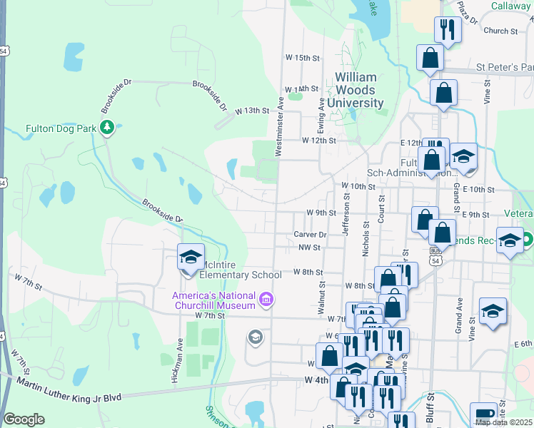 map of restaurants, bars, coffee shops, grocery stores, and more near 402 West 9th Street in Fulton