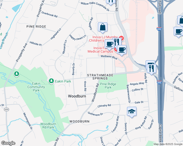 map of restaurants, bars, coffee shops, grocery stores, and more near 8314 Tobin Road in Annandale