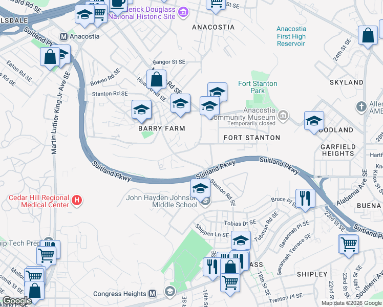 map of restaurants, bars, coffee shops, grocery stores, and more near 101 Independence Avenue Southeast in Washington