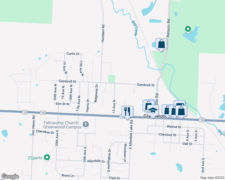 map of restaurants, bars, coffee shops, grocery stores, and more near 402 13 Avenue North in Greenwood