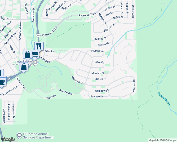map of restaurants, bars, coffee shops, grocery stores, and more near 1677 Apache Avenue in South Lake Tahoe