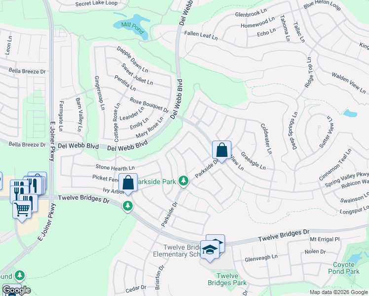 map of restaurants, bars, coffee shops, grocery stores, and more near 2081 Stonecrest Lane in Lincoln